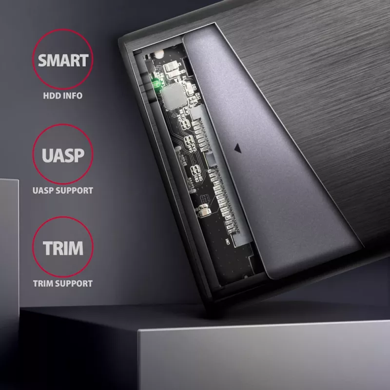 2,5-palcové HDD/SSD puzdro AXAGON EE25-A6C — SATA, USB 3.2 Gen 1 (Type-C & Type-A), hliník, čierna