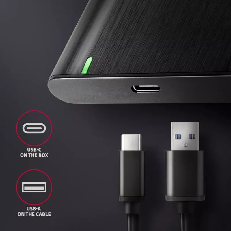 2,5-palcové HDD/SSD puzdro AXAGON EE25-A6C — SATA, USB 3.2 Gen 1 (Type-C & Type-A), hliník, čierna