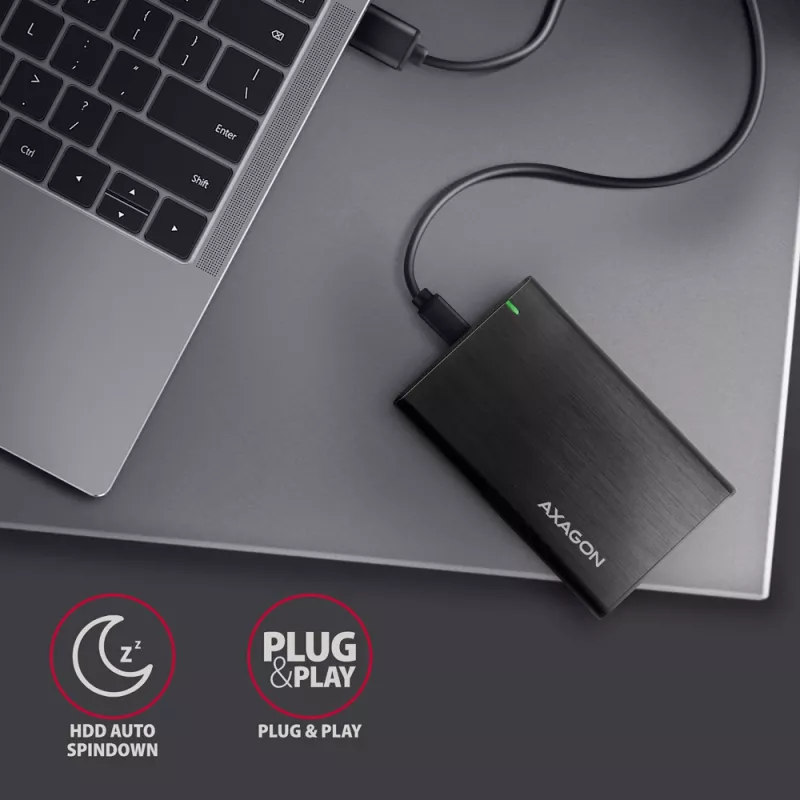 2,5-palcové HDD/SSD puzdro AXAGON EE25-A6C — SATA, USB 3.2 Gen 1 (Type-C & Type-A), hliník, čierna