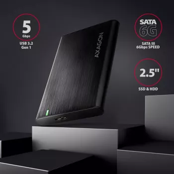 HDD/SSD puzdro AXAGON EE25-A6M — 2,5 palca SATA, USB 3.2 Gen 1 (5 Gbit/s), Micro-USB B na USB Type-A, hliník, čierna