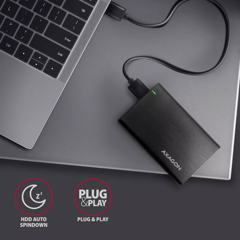 HDD/SSD puzdro AXAGON EE25-A6M — 2,5 palca SATA, USB 3.2 Gen 1 (5 Gbit/s), Micro-USB B na USB Type-A, hliník, čierna