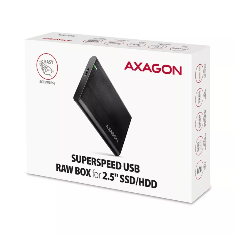HDD/SSD puzdro AXAGON EE25-A6M — 2,5 palca SATA, USB 3.2 Gen 1 (5 Gbit/s), Micro-USB B na USB Type-A, hliník, čierna