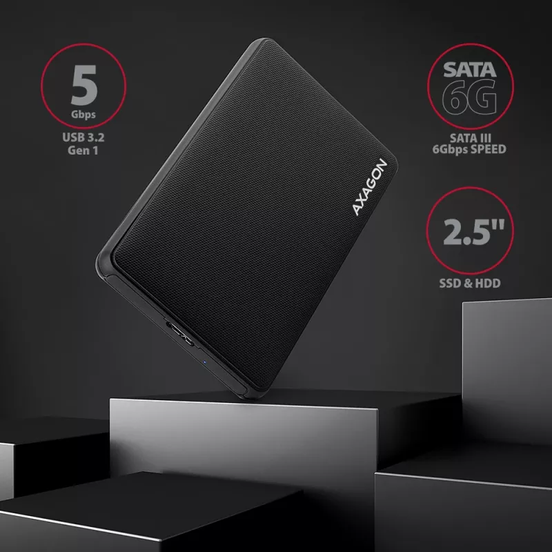 Axagon EE25-SL bezskrutkové USB 3.2 Gen 1 - SATA 6G externé puzdro pre 2,5 palcové SSD/HDD