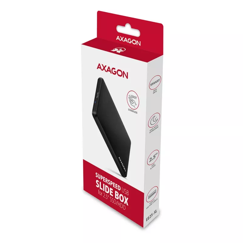 Axagon EE25-SL bezskrutkové USB 3.2 Gen 1 - SATA 6G externé puzdro pre 2,5 palcové SSD/HDD