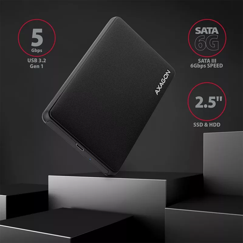 Axagon EE25-SLC bezskrutkové USB-C 3.2 Gen 1 - SATA 6G externé puzdro pre 2,5 palcové SSD/HDD