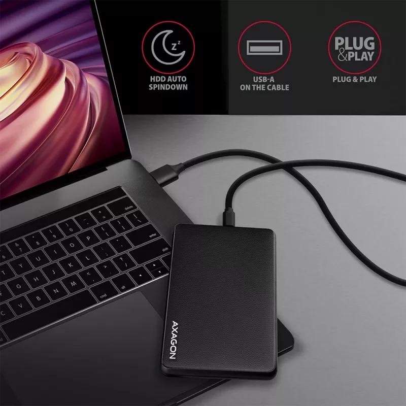 Axagon EE25-SLC bezskrutkové USB-C 3.2 Gen 1 - SATA 6G externé puzdro pre 2,5 palcové SSD/HDD