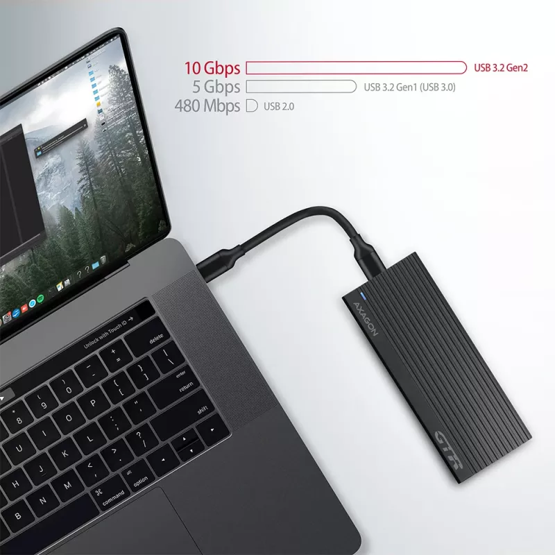 Axagon EEM2-GTR externé USB-C 3.2 Gen 2 kovové puzdro pre M.2 NVMe SSD