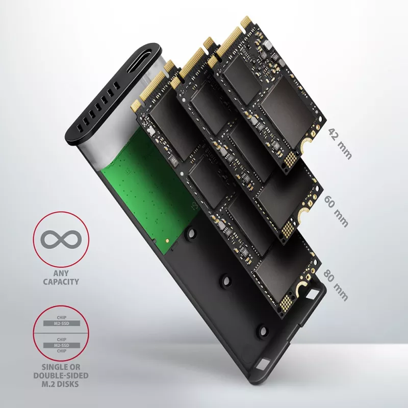 SSD puzdro Axagon EEM2-SBC USB-C 3.2 Gen 2 čierna M.2