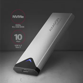 Axagon EEM2-UG2 externé USB-C 10Gbps kovové puzdro pre M.2 NVMe SSD disky. Strieborná