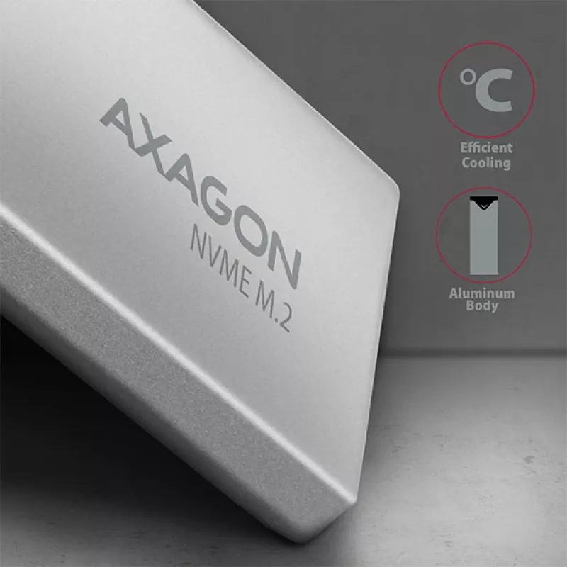 Axagon EEM2-UG2 externé USB-C 10Gbps kovové puzdro pre M.2 NVMe SSD disky. Strieborná