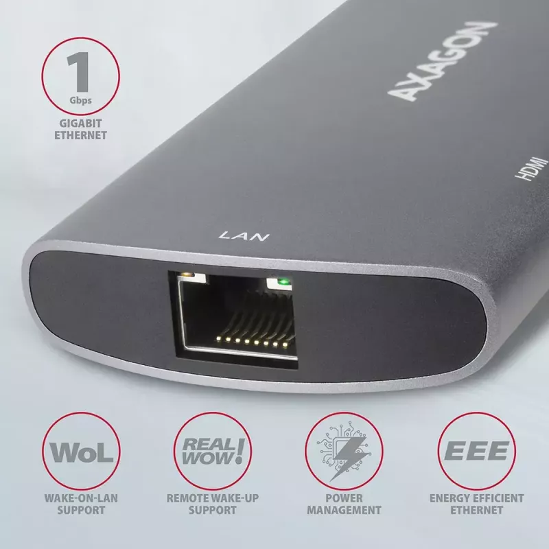 Axagon HMC-6M2 USB 3.2 Gen 1 hub, 2x USB-A, HDMI, RJ-45, SATA M.2, PD 100W, USB-C kábel