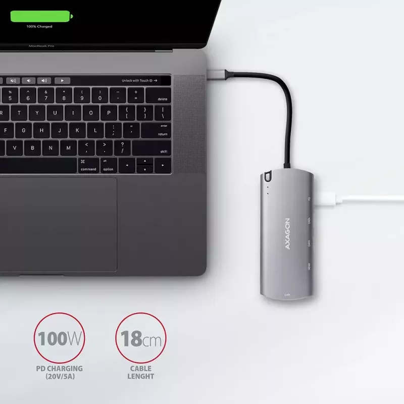 Axagon HMC-6M2 USB 3.2 Gen 1 hub, 2x USB-A, HDMI, RJ-45, SATA M.2, PD 100W, USB-C kábel
