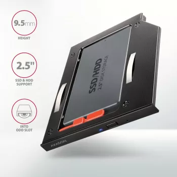 Axagon RSS-CD09 2,5 palcový SSD/HDD rám pre DVD slot 9,5 mm LED ALU rozširujúce karty/adaptér interný SATA