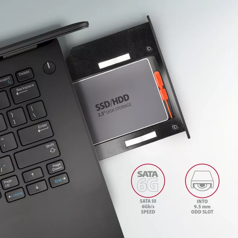 Axagon RSS-CD09 2,5 palcový SSD/HDD rám pre DVD slot 9,5 mm LED ALU rozširujúce karty/adaptér interný SATA