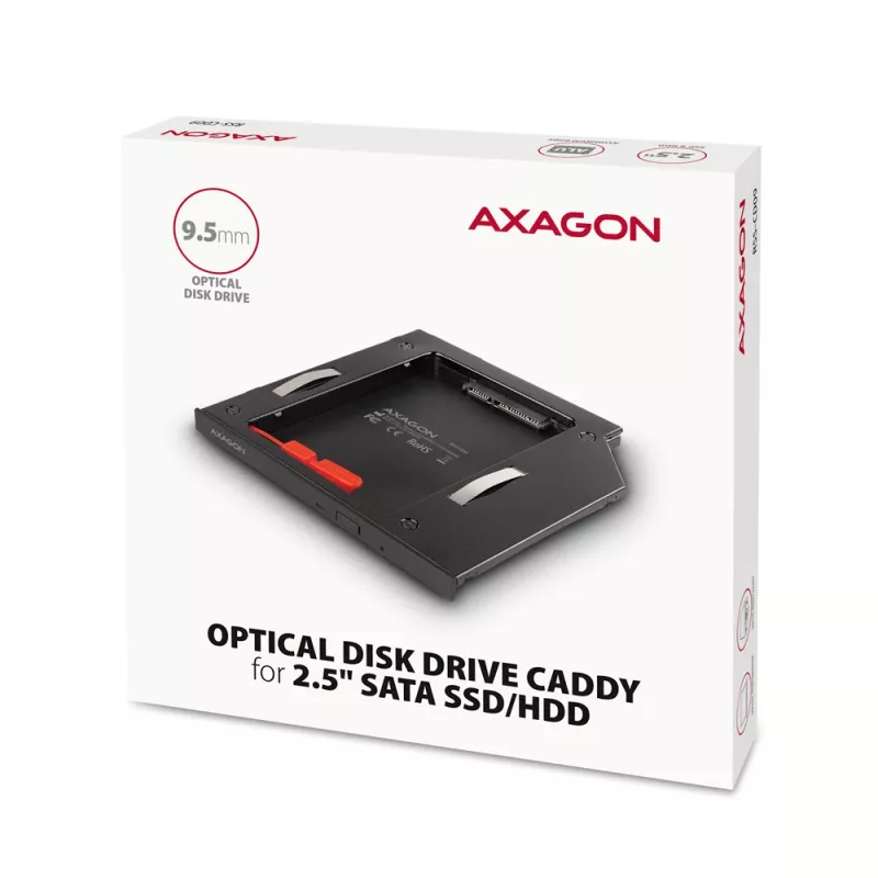 Axagon RSS-CD09 2,5 palcový SSD/HDD rám pre DVD slot 9,5 mm LED ALU rozširujúce karty/adaptér interný SATA