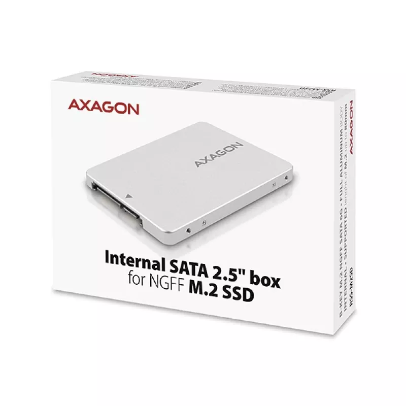 Axagon RSS-M2SD SATA - M.2 SATA SSD, interný 2,5-palcový ALU box, strieborný