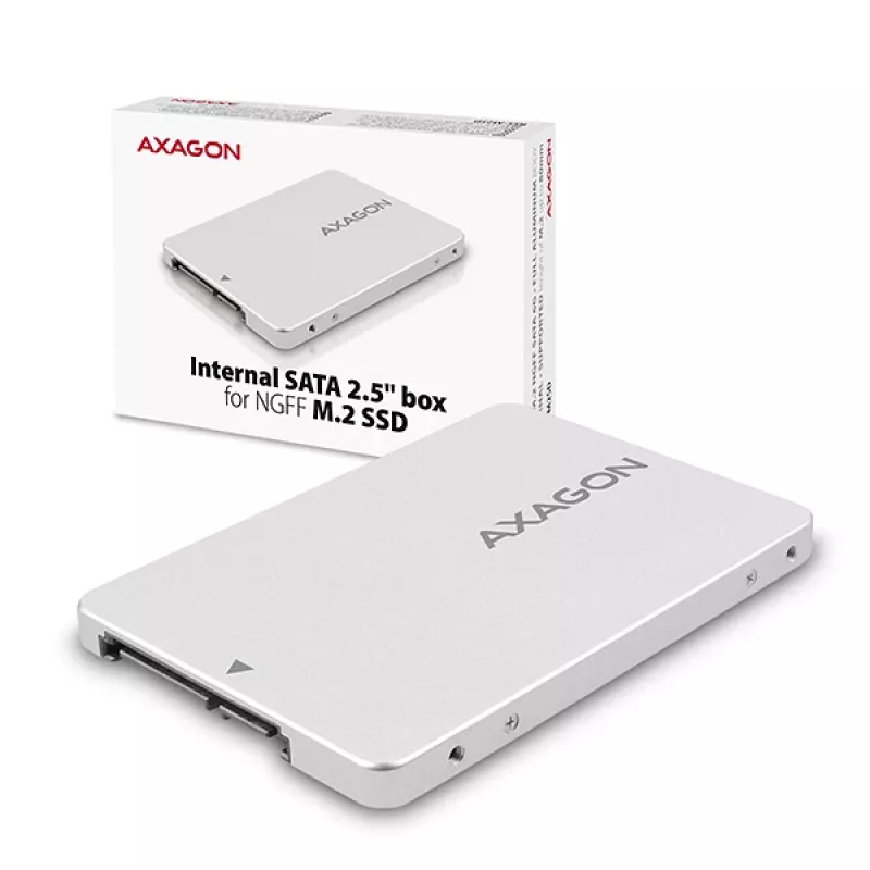 Axagon RSS-M2SD SATA - M.2 SATA SSD, interný 2,5-palcový ALU box, strieborný