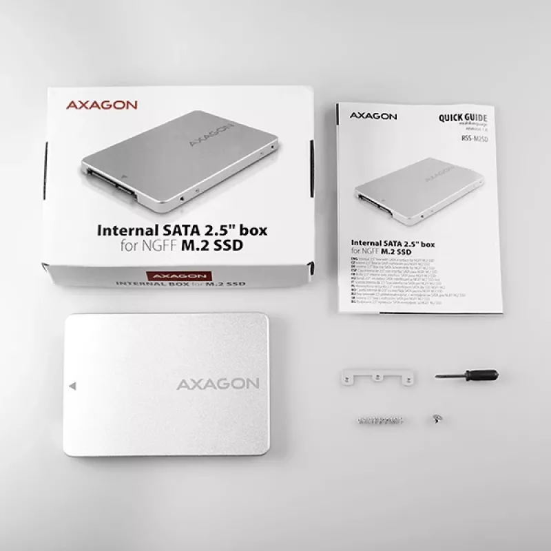 Axagon RSS-M2SD SATA - M.2 SATA SSD, interný 2,5-palcový ALU box, strieborný