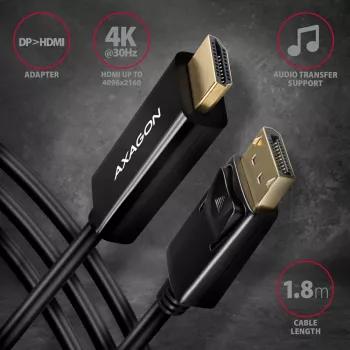 Axagon RVD-HI14C2 DisplayPort -> HDMI 1.4 kábel 1,8m, 4K/30Hz
