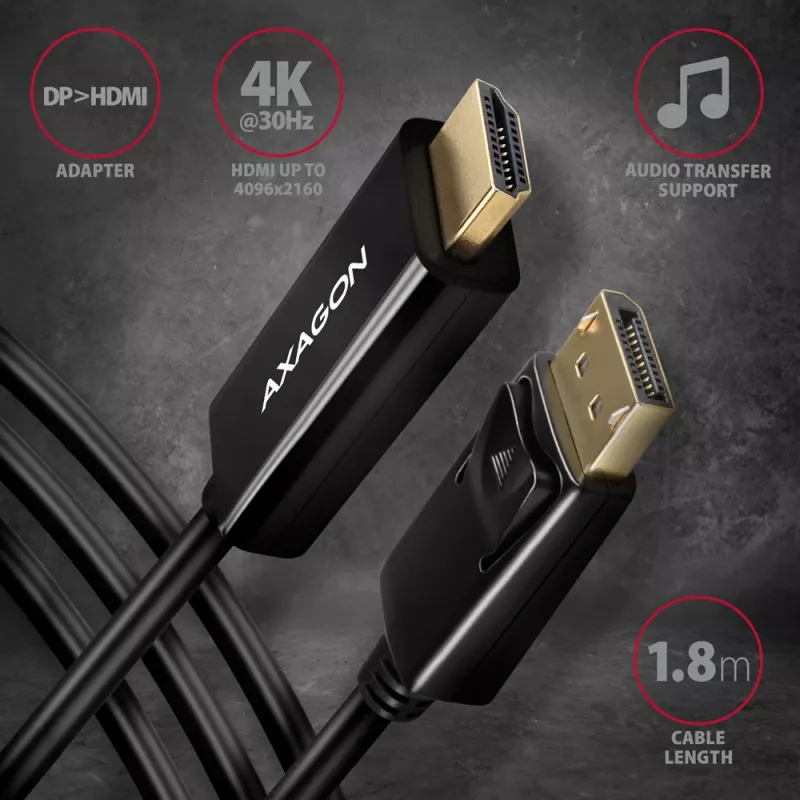 Axagon RVD-HI14C2 DisplayPort -> HDMI 1.4 kábel 1,8m, 4K/30Hz