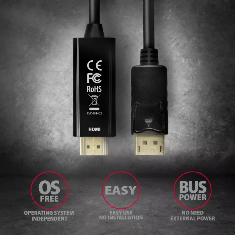 Axagon RVD-HI14C2 DisplayPort -> HDMI 1.4 kábel 1,8m, 4K/30Hz