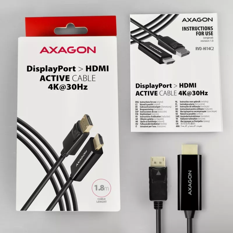 Axagon RVD-HI14C2 DisplayPort -> HDMI 1.4 kábel 1,8m, 4K/30Hz
