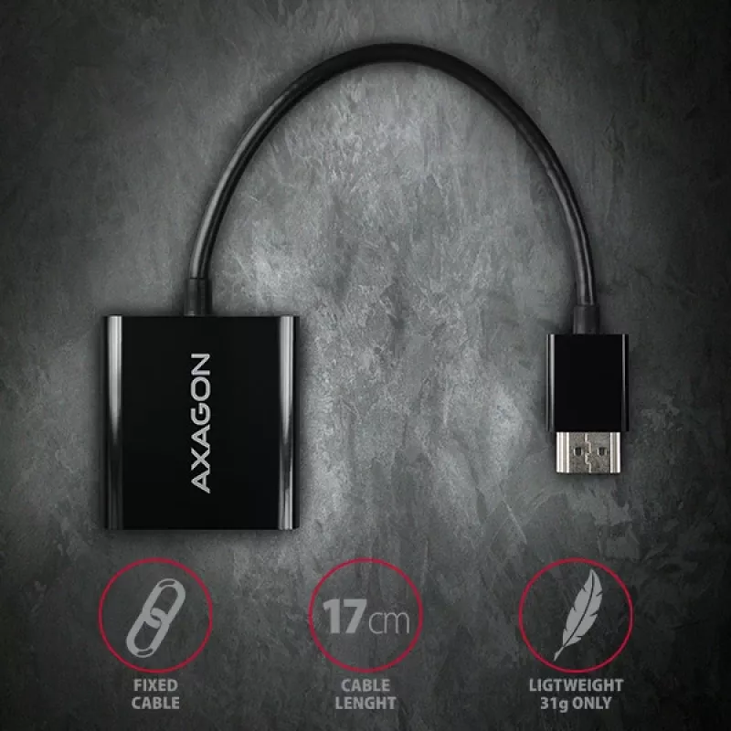 Axagon RVH-VGAN HDMI -> VGA adaptér FullHD, 1920x1200, audio výstup, napájanie