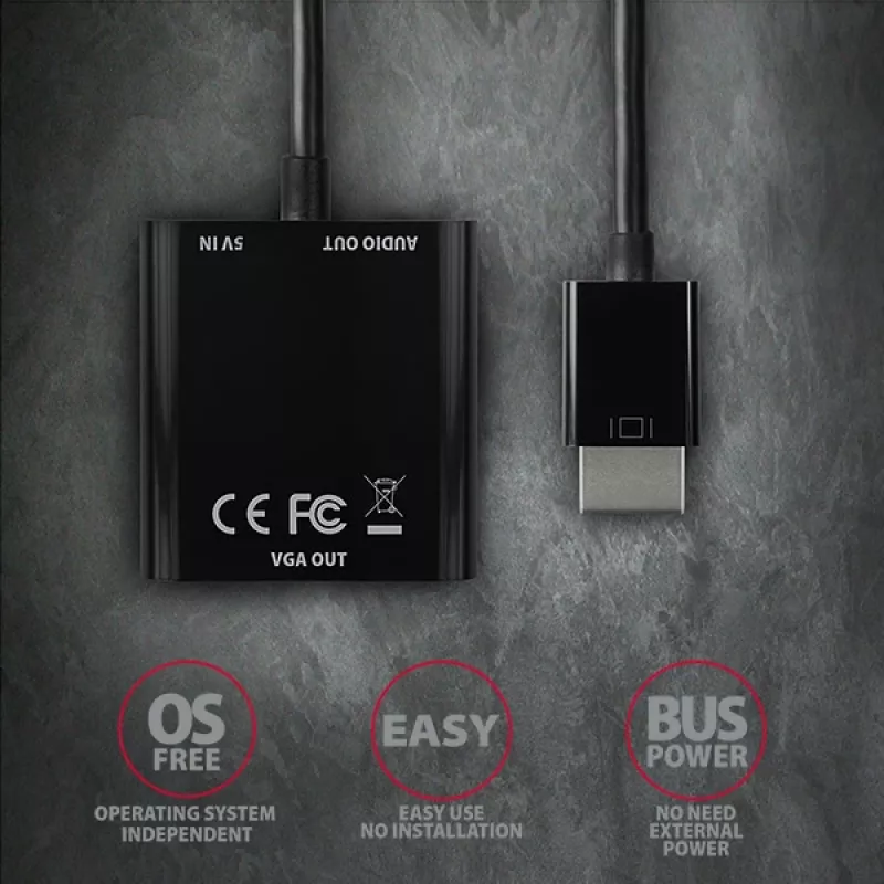 Axagon RVH-VGAN HDMI -> VGA adaptér FullHD, 1920x1200, audio výstup, napájanie