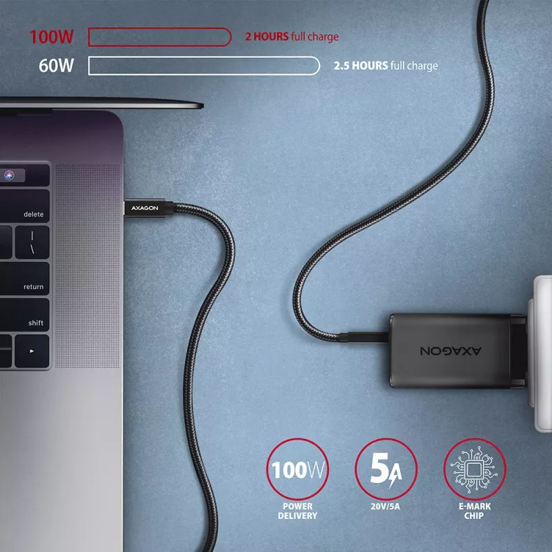 Axagon BUCM32-CM20AB SPEED+ USB-C USB 20Gbps/100W kábel 2 m