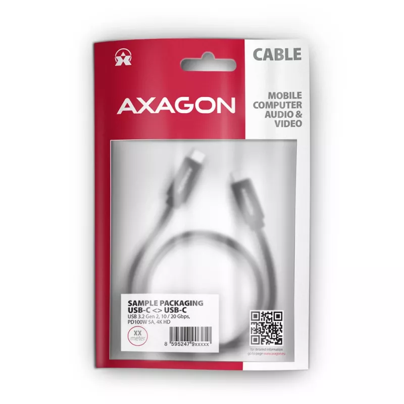Axagon BUCM32-CM20AB SPEED+ USB-C USB 20Gbps/100W kábel 2 m
