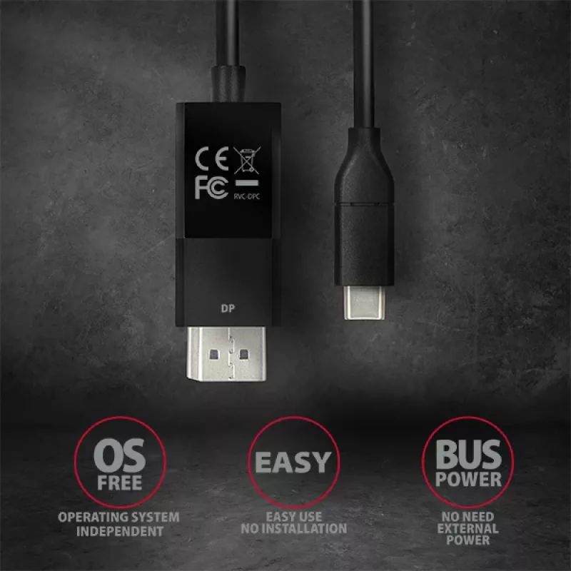 Axagon RVC-DPC USB-C -> DisplayPort kábel 1,8m 4K/60Hz
