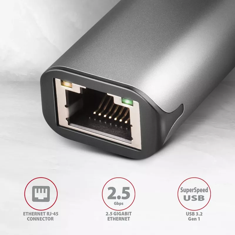 AXAGON ADE-25R adaptér USB-A 3.2 Gen 1 na 2,5 Gigabit Ethernet, sivý