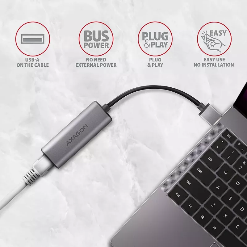 AXAGON ADE-25R adaptér USB-A 3.2 Gen 1 na 2,5 Gigabit Ethernet, sivý
