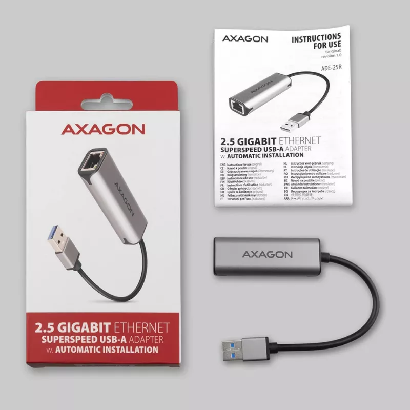 AXAGON ADE-25R adaptér USB-A 3.2 Gen 1 na 2,5 Gigabit Ethernet, sivý