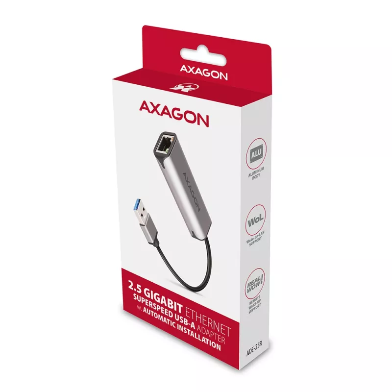 AXAGON ADE-25R adaptér USB-A 3.2 Gen 1 na 2,5 Gigabit Ethernet, sivý