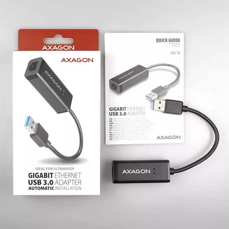 Axagon ADE-SR USB-A Gigabit Ethernet adaptér, káblový, USB, Ethernet, 1000 Mbit/s, čierny