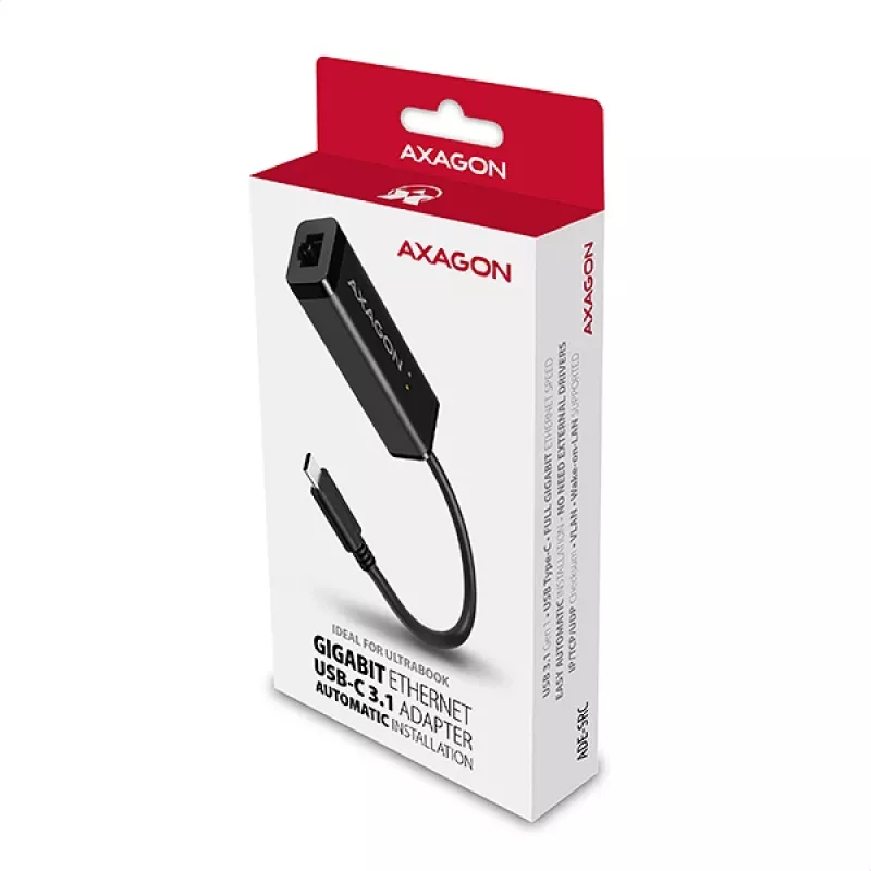 Axagon ADE-SRC USB-C Gigabit Ethernet adaptér, káblový, USB Type-C, Ethernet, 1000 Mbit/s, čierny