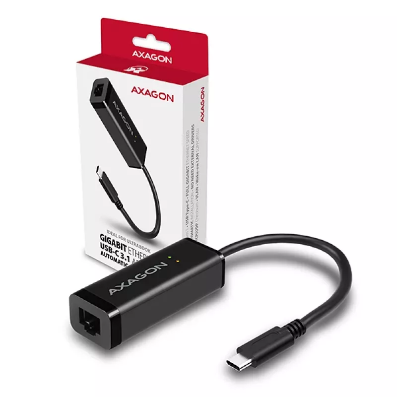 Axagon ADE-SRC USB-C Gigabit Ethernet adaptér, káblový, USB Type-C, Ethernet, 1000 Mbit/s, čierny