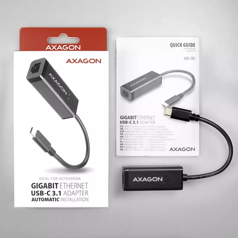 Axagon ADE-SRC USB-C Gigabit Ethernet adaptér, káblový, USB Type-C, Ethernet, 1000 Mbit/s, čierny