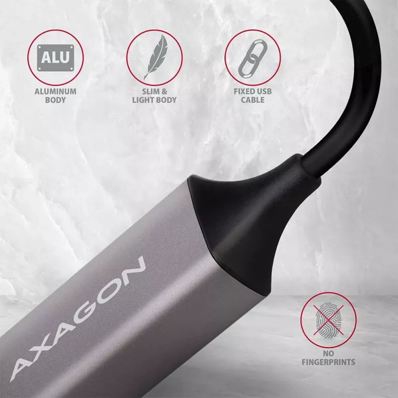 AXAGON USB 3.2 Gen 1 Type-A na Gigabit Ethernet adaptér ADE-TR — 10/100/1000 Mbps, kovová titánová sivá, 5000 Mbit/s