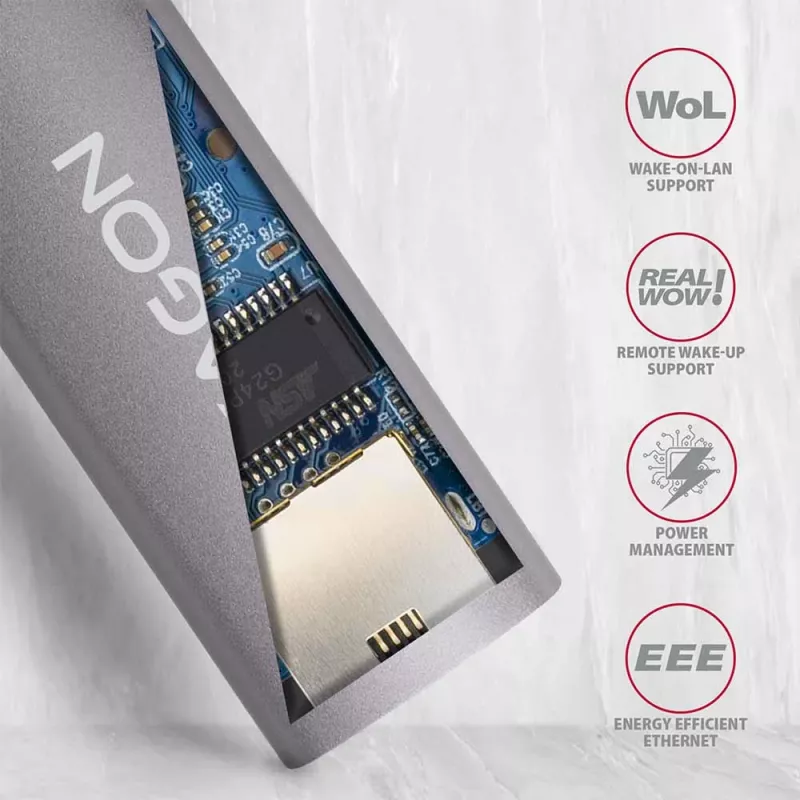 AXAGON USB 3.2 Gen 1 Type-A na Gigabit Ethernet adaptér ADE-TR — 10/100/1000 Mbps, kovová titánová sivá, 5000 Mbit/s