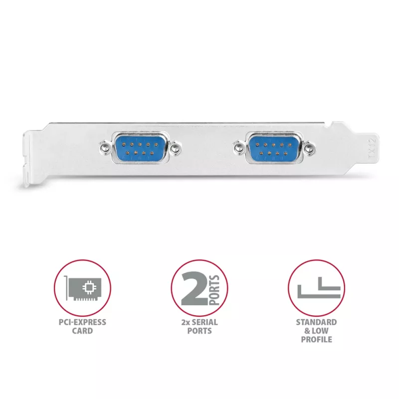 Axagon PCEA-S2N PCIe - 2x sériový konektor 250 kbps adaptér so SP & LP
