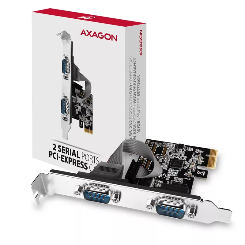 Axagon PCEA-S2N PCIe - 2x sériový konektor 250 kbps adaptér so SP & LP