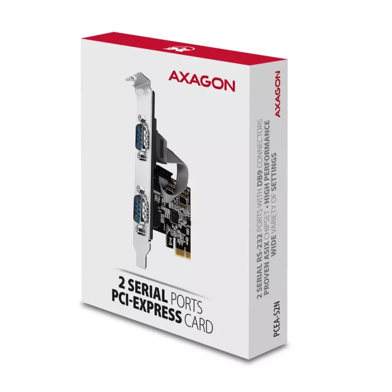 Axagon PCEA-S2N PCIe - 2x sériový konektor 250 kbps adaptér so SP & LP