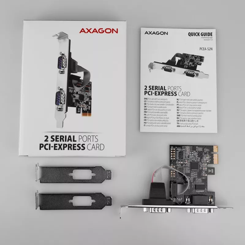 Axagon PCEA-S2N PCIe - 2x sériový konektor 250 kbps adaptér so SP & LP