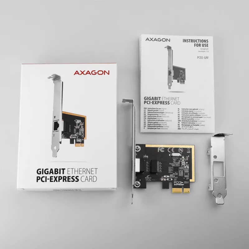 Axagon PCEE-GRF PCIe - Gigabit Ethernet adaptér Realtek 8111F vrátane SP & LP