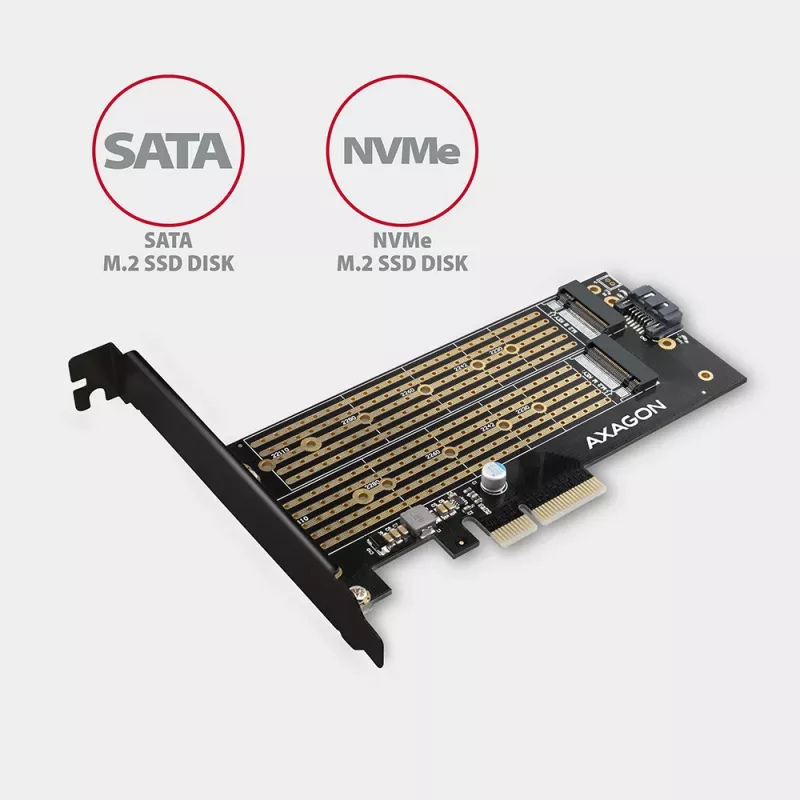 Axagon PCEM2-D PCIe x4 - M.2 NVMe M-Key + SATA B-Key slot adaptér so SP & LP