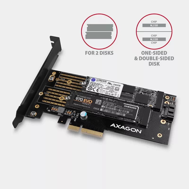 Axagon PCEM2-D PCIe x4 - M.2 NVMe M-Key + SATA B-Key slot adaptér so SP & LP