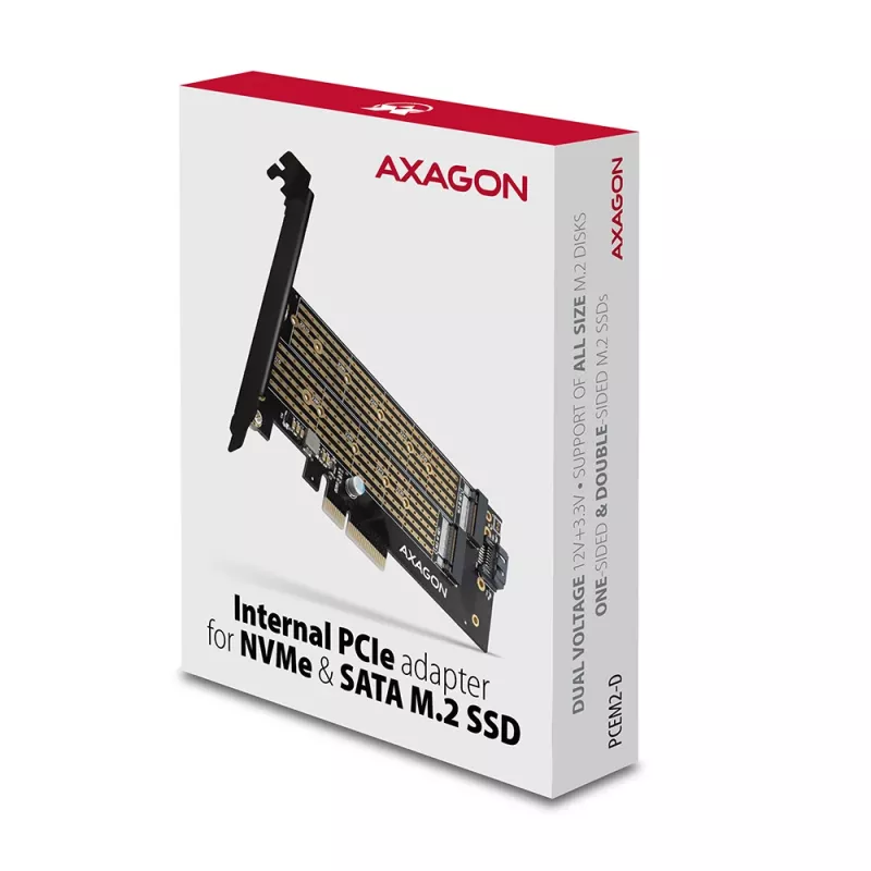 Axagon PCEM2-D PCIe x4 - M.2 NVMe M-Key + SATA B-Key slot adaptér so SP & LP