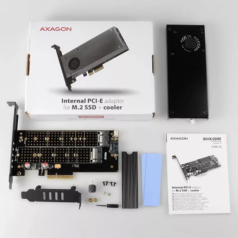Axagon PCEM2-DC PCIe x4 - M.2 NVMe M-Key + SATA B-Key slot adaptér s chladičom, SP & LP